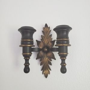 Gold and black hand painted candle stick holder wall decor
